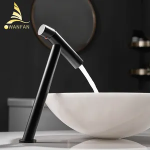 WANFAN 855776 tek delik soğuk ve sıcak su pirinç sıhhi tesisat musluk banyo lavaboları siyah havza musluk banyo lavaboları musluk