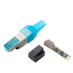 Enchufe modular blindado Cat6a/Cat7 RJ45 sin herramientas con contactos chapados en oro totalmente de cobre