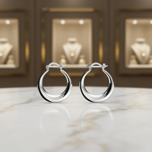 Orecchini a Cerchio in Oro Bianco E2414, Stile Classico Unisex per Uso Quotidiano, Diametro 10mm, Gioielli Raffinati - Product Image 2