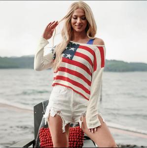 เสื้อกันหนาวแฟชั่น2025ใหม่สำหรับผู้หญิงเสื้อสเวตเตอร์คอกลมแขนยาวธงชาติอเมริกันฤดูใบไม้ผลิ - Product Image 1