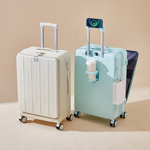 Gift Check-In Front Opening Luggage Waterproof 20 Inch Carry on Spinner <b>Suitcase</b> with Laptop Compartment and USB Port - Product Image 1