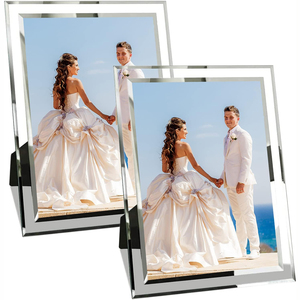 Sparkly <b>Mirrored</b> Square Glass Creative Photo Frames with Glitter <b>Crystal</b> Silver Finish for Wedding Home Family & Party Use - Product Image 1