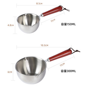 Mini olla para verter aceite de acero inoxidable de 150 ml y 300 ml con mango de madera para cocinar en la cocina - Product Image 1