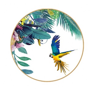 Vaisselle et assiettes Nouveau produit motif jungle tropicale de luxe nordique porcelaine avec impression de bord doré accessoires de cuisine ronds - Product Image 3