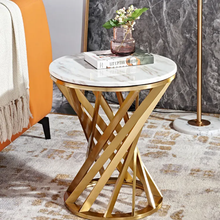 Factory Modern Round Gold Metal Frame Coffee Table Marble White Table Top Side Table For Living Room