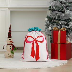 Venta al por mayor sacos de lona rosa y gran lazo rojo impreso cadena Santa bolsa de regalo de Navidad - Product Image 2