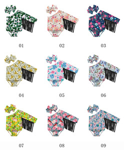 Combinaison asymétrique pour fille, motif tendance, en soie de lait imprimée, pour bébés et tout-petits, vêtements d'été à pompons, vente en gros - Product Image 6