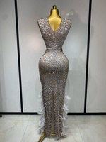Damen Glitzerndes Strass-Federn-Bodycon-Kleid Ärmellos O-Ausschnitt Luxuriöses Abendkleid für Party Geburtstag Hochzeit Gastkleid