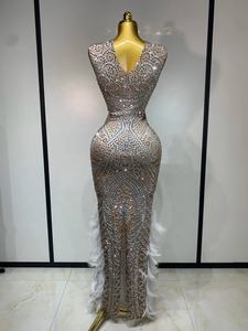 <span class=keywords><strong>Vestido</strong></span> ajustado de <span class=keywords><strong>plumas</strong></span> con pedrería brillante para mujer, sin mangas, cuello redondo, de lujo, para fiesta de noche, cumpleaños, boda, <span class=keywords><strong>invitada</strong></span>. - Product Image 3