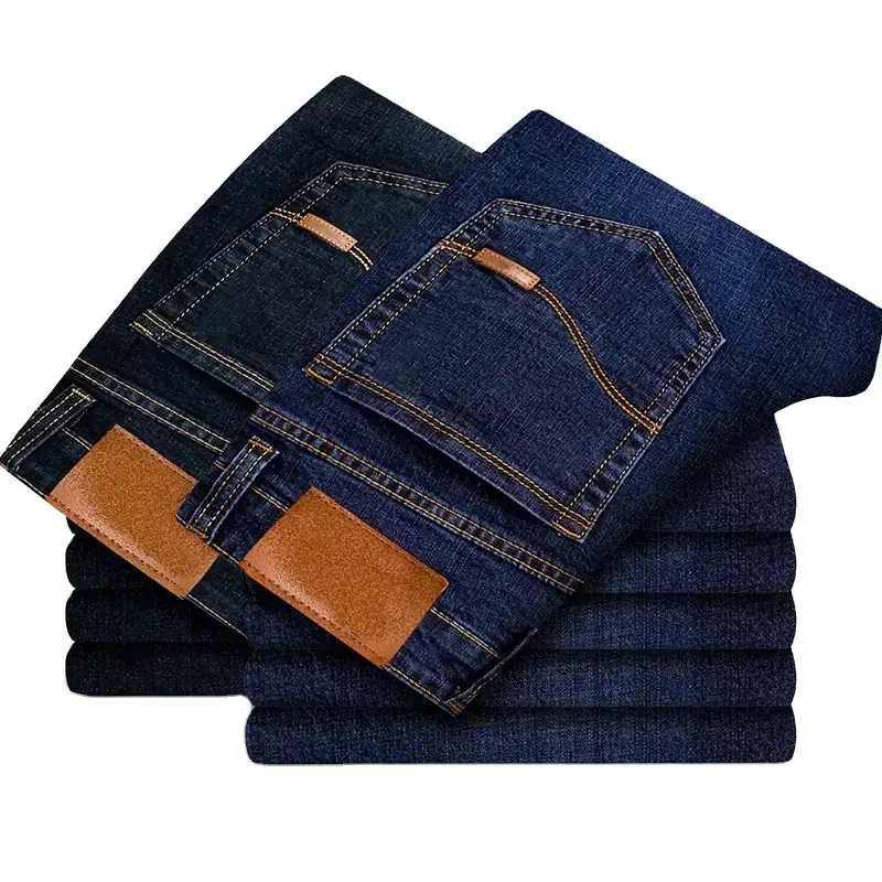 Wholesale Fashion Middle Waist Stretch Casual Jeans Custom Man Cotton Straight Leg Jeans Plus Size Men's Elastic Jeans