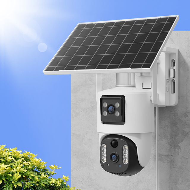 V380 4MP Dual Lens Solar Camera Strap 7w Solar Panel 8000mah Battery 360 Degree PTZ Camera Motion Detection Bullet Camera