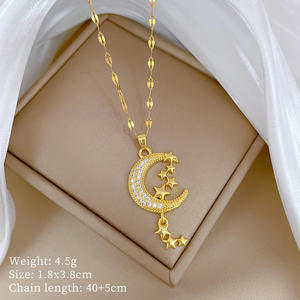 Collana con Ciondolo <span class=keywords><strong>Luna</strong></span> e Stella in Oro 18K Placcato di Alta Qualità con Diamanti per Gioielleria Femminile - Product Image 5