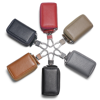 Porte-clés en cuir Pu porte-clés de voiture avec 2 poches à fermeture éclair porte-monnaie personnalisé petit portefeuille