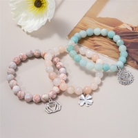 Bracelet en pierres naturelles de 8 mm avec breloques argentées, bijoux extensibles élastiques, cadeau pour anniversaires, perles en pierre mate