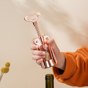 Ouvre-bouteille à double levier en chrome plaqué, ouvre-bouteille à vin rouge en or rose, ouvre-bouteille en métal <span class=keywords><strong>2</strong></span> en 1 pour bière - Product Image 5
