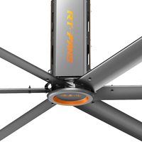 Ventilateur HVLS robuste RTFANS King 1,5 kW avec pales en aluminium aéronautique et commande tactile, certifié CE pour usine et atelier