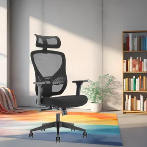 Silla reclinable de elevación de muebles de oficina de estudio completamente negra moderna, reposacabezas de altura ajustable, silla ergonómica para el hogar