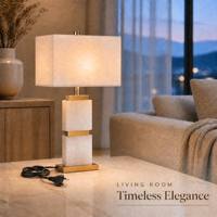 Lampe de table en marbre naturel, abat-jour en tissu de lin et fer laqué, E27, lampe de chevet moderne de luxe pour la chambre à coucher, décoration de la maison