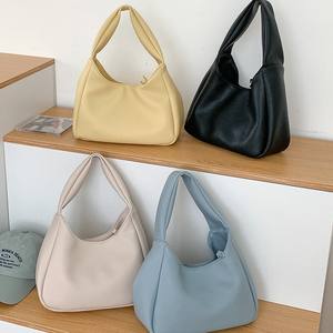 2025 Summer Retro Niche Soft PU Leather Texture Polyester Lining Casual Bucket <b>Tote</b> <b>Bag</b> for Women Commuting Large Capacity - Product Image 1