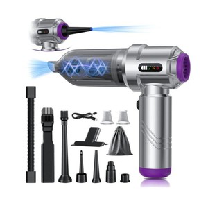 Aspiradora de mano recargable con batería, color plateado, con múltiples boquillas para uso en el coche y en el hogar. - Product Image 1