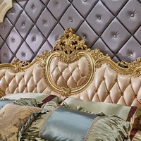 Lit double en bois massif de style européen en cuir véritable 1,8 m, design noble doré sculpté avec strass, fonction démontable, pour chambre à coucher