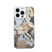 Coque de téléphone en TPU transparente à motif géographique en blocs de puzzle en bois, esthétique rétro de voyage pour iPhone 17 16 15 14 13 Pro Max