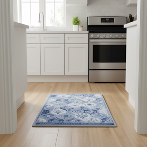 Alfombra Geométrica Azul de 2'6'' x 10'', Antideslizante, Rectangular, Moderna, para Cocina, Sala de Estar, Lavable a Máquina, Sintética - Product Image 2