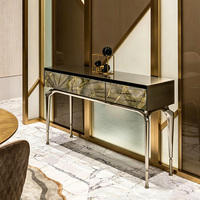 Table d'entrée italienne en acier inoxydable avec pierres précieuses-Salon d'hôtel, console à tiroirs décorée pour l'entrée de