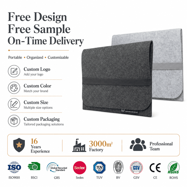 Custom Logo Durable Felt Envelope for 13/14/15 Inch Laptops Recycled PET Laptop Sleeve