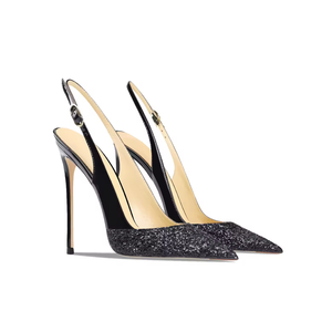 Escarpins dorés à talons aiguilles pour femmes, 10 cm et 12 cm, à bout pointu, sandales slingback sexy et tendance, design scintillant, grandes tailles pour l'été - Product Image 2