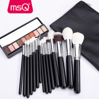 MSQ 15 pièces – Ensemble de pinceaux de maquillage de luxe en poils de chèvre naturels avec manche en bois, format voyage, pour le visage et le correcteur, noir, marque privée