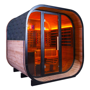 Sauna de madera de abeto para exteriores personalizable para 4-6 personas, combo de sauna infrarroja personal para el hogar con panel. - Product Image 2