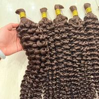Pephair Extensions de cheveux humains Remy vietnamiens bruns bouclés profonds, haute qualité, en vrac, trame simple, teints, 100g, à bandes adhésives, micro-liens, permanents