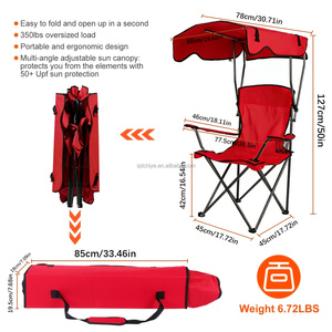 Sedia da <span class=keywords><strong>Campeggio</strong></span> Pieghevole Portatile CE OEM con Tettuccio Opzionale, Poggiapiedi, Borsa Termica, Tasca Laterale e Portabicchieri per Uso Esterno e Cucina - Product Image 2