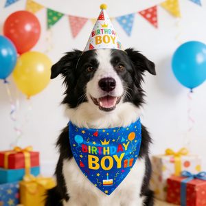 <span class=keywords><strong>Bandana</strong></span> per cani THLOH per compleanno, con bottoni a pressione, blu, a doppio strato, reversibile, in raso setoso, con stampa di lettere, taglia Media/Grande, per compleanno - Product Image 3