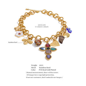 XY 2250 Neu eingetroffene Edelstahl-Halskette mit klobigem Anhänger, Keramik, farbiger Naturstein, Kreuz-Anhänger - Product Image 3