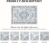 Tapis d'intérieur lavable de style bohème vintage 3x5 pieds, ultra doux, à poils ras, antidérapant, résistant aux taches, bleu clair, pour salon