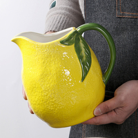Pichet d'eau fraîche en céramique en forme de citron peint à la main Restaurant Ensembles de vaisselle à usage domestique Pièce décorative autonome pour jus