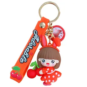 Lilangda Creative Fruit Girl Keychain Keys Cute Pink Peach Key Chain Mini Bag Pendant Car Keyring For Women Kids Keyfob Gifts