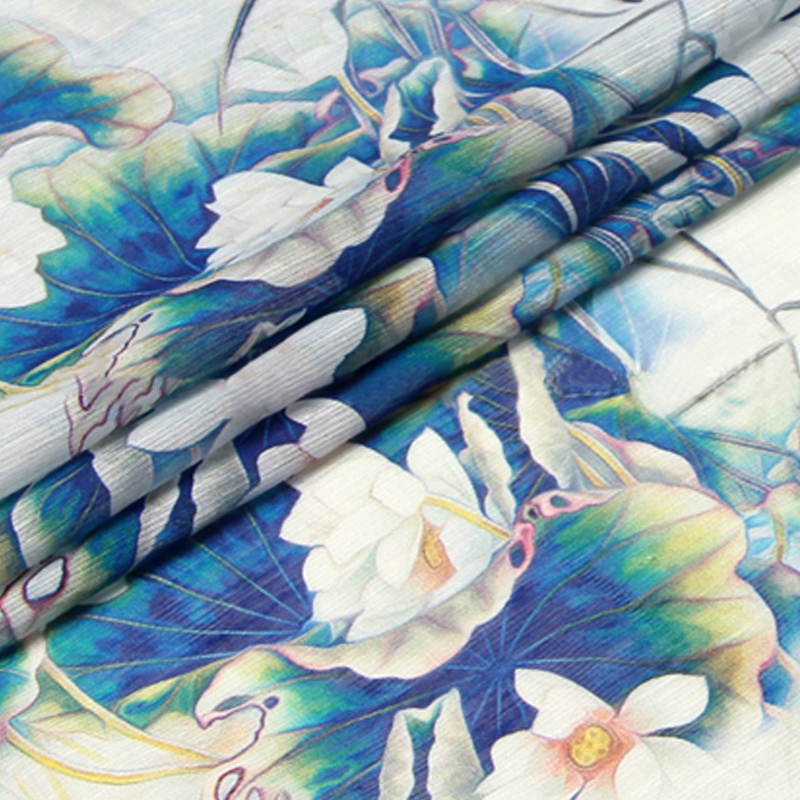 2020 Высококачественная элегантная блестящая Цветочная цифровая печать шелковая льняная ткань для женщин