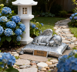 Urna per Ceneri di Cane in Resina Personalizzabile (Disponibile negli USA, Spedizione Rapida) - Design Cucciolo Angelo su Cuscino, Targa Incidibile per <span class=keywords><strong>Nome</strong></span>/Data - Product Image 3