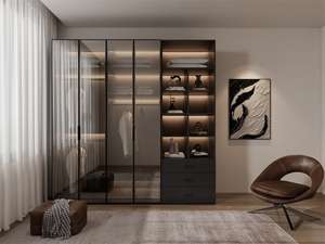 ארון בגדים מודרני ידידותי לסביבה מתוצרת מפעל עם דלתות זכוכית הזזה - ארון חדר שינה בעל קיבולת גדולה - Product Image 5