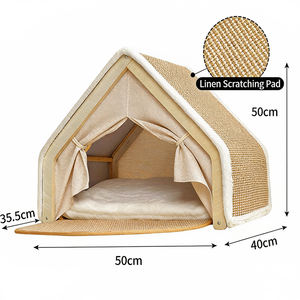 Nichoir pour chat WoodCat's NestVilla - Style villa, universel quatre saisons, semi-fermé, <span class=keywords><strong>tente</strong></span> pour chat avec <span class=keywords><strong>toit</strong></span> en sisal, utilisation intérieure/extérieure, griffoir non inclus - Product Image 6