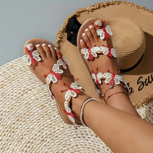 Sandalias Planas de Encaje con Mariposas para Mujer, con Correa en el Tobillo, para Verano, Playa, Vacaciones, Calzado Femenino - Product Image 2
