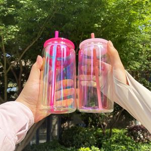 Verre à bière personnalisé avec logo scintillant, sublimation, 16 oz, arc-en-ciel irisé, plaqué, pour enveloppes UV DTF - Product Image 1