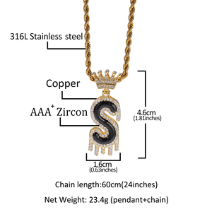 Nuevo Bling goteo de aceite CZ carta corona carta inicial colgante, collar de nombre de rapero de la joyería - Product Image 5