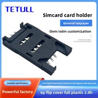 Support universel pour carte SIM 6 broches tout plastique, hauteur 2,8 mm, type couvercle rabattable, connecteur de fente pour cartes pour appareils intelligents