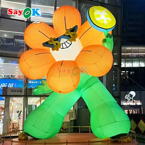 Sayok, maceta <span class=keywords><strong>de</strong></span> flores inflable gigante, decoración comercial, luz LED, flor rica inflable con Base - Product Image 3