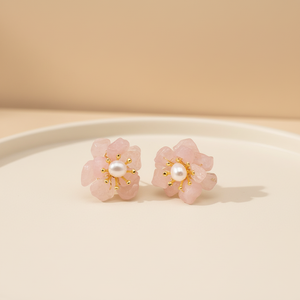 Hermosos Pendientes de Perlas de Cuarzo Rosa, Gema Rosa, Estilo Dulce y Delicado, Joyería Elegante para Mujer, Regalo - Product Image 1