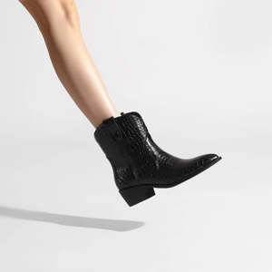 Bottines Western Cowboy à bout pointu effet croco style Babe, Bottines à talon carré tendance pour festival, Bottines rétro polyvalentes - Product Image 3